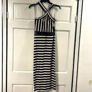 ASOS midi mesh striped dress cross detail